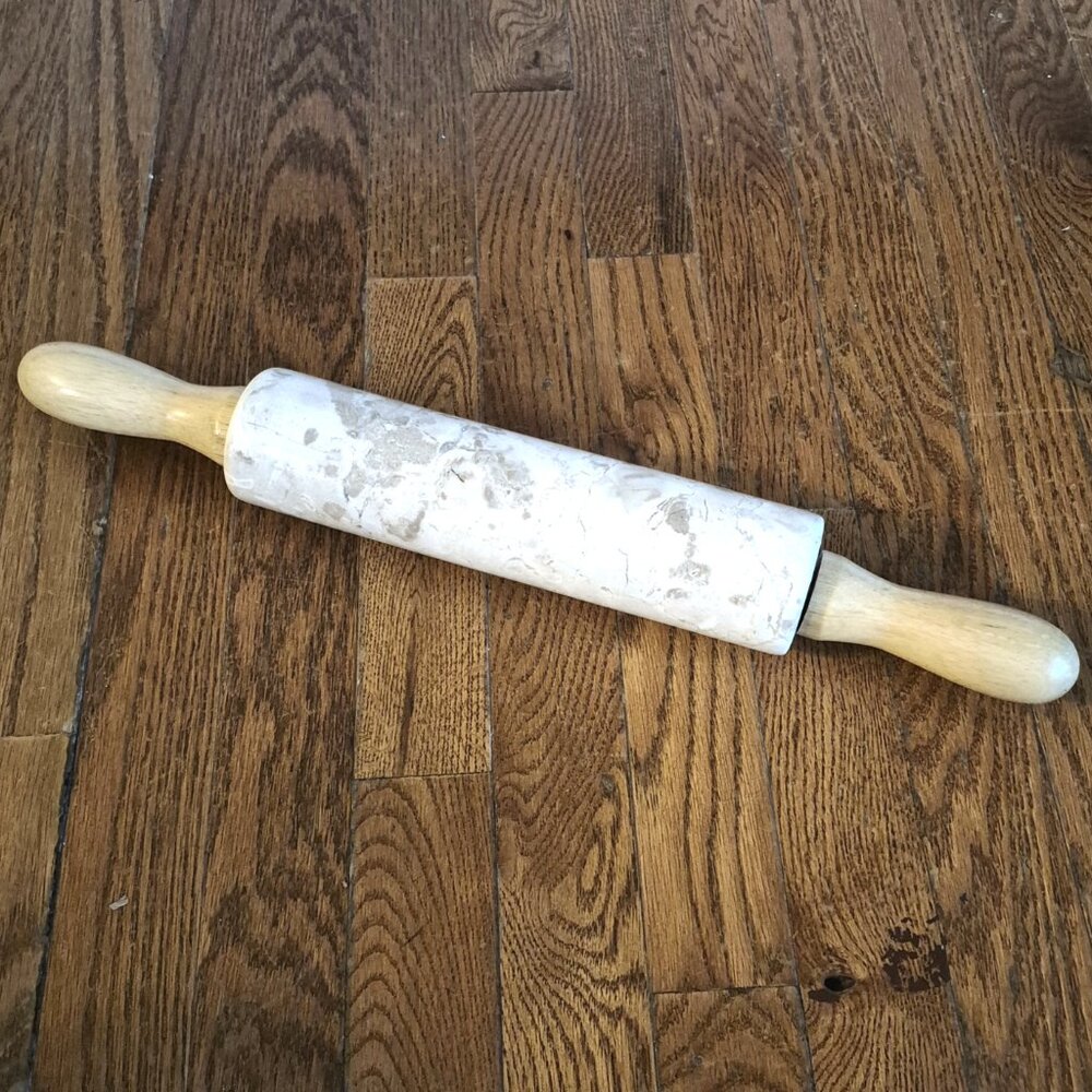 Marble Rolling Pin With Wooden Handles, Like New, 18.5 Inches